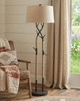 55" Black Metal And Rope Tree Branch Floor Lamp With Tan Fabric Shade