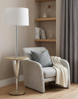 61" Chrome Tray Table Floor Lamp With White Square Shade