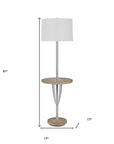 61" Chrome Tray Table Floor Lamp With White Square Shade