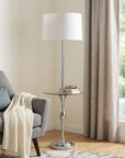 61" Chrome Tray Table Floor Lamp With White Transparent Glass Square Shade