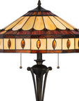 61" Bronze Two Light Traditional Shaped Floor Lamp With Purple and Ivory Abstract Tiffany Glass Empire Shade