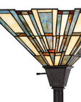 72" Bronze Torchiere Floor Lamp With Gray and Ivory Abstract Tiffany Glass Novelty Shade