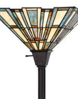 72" Bronze Torchiere Floor Lamp With Gray and Ivory Abstract Tiffany Glass Novelty Shade