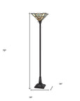 72" Bronze Torchiere Floor Lamp With Gray and Ivory Abstract Tiffany Glass Novelty Shade