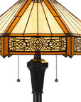 60" Bronze Two Light Traditional Shaped Floor Lamp With Orange and Ivory Abstract Tiffany Glass Empire Shade
