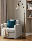 71" Brown Traditional Shaped Floor Lamp With Clear Transparent Glass Empire Shade