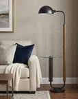 63" Brown Tray Table Floor Lamp With Bronze Transparent Glass Dome Shade