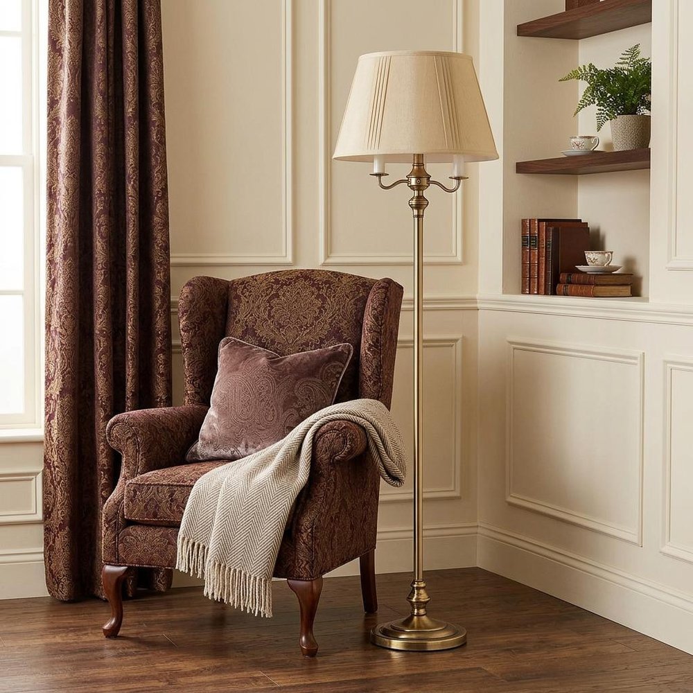60" Bronze Four Light Traditional Shaped Floor Lamp With Beige Square Shade