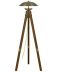 55" Brass Tripod Floor Lamp With Antiqued Brass Dome Shade