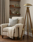 55" Brass Tripod Floor Lamp With Antiqued Brass Dome Shade
