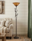 72" Amber Torchiere Floor Lamp With Brown Glass Dome Shade
