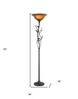 72" Amber Torchiere Floor Lamp With Brown Glass Dome Shade