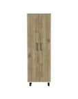 Set of Two Oak and White Wood Kitchen Island And Pantry Cabinet