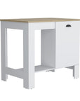 Set of Two Oak and White Wood Kitchen Island And Pantry Cabinet