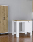 Set of Two Oak and White Wood Kitchen Island And Pantry Cabinet