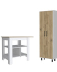 41" Natural and White Wood Kitchen Island Set With Storage
