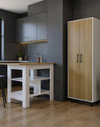 41" Natural and White Wood Kitchen Island Set With Storage
