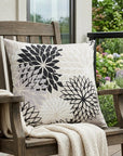20" Black Gray and White Handmade Floral Indoor Outdoor Throw Pillow