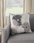 20" Black Gray and White Handmade Floral Indoor Outdoor Throw Pillow