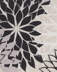 20" Black Gray and White Handmade Floral Indoor Outdoor Throw Pillow