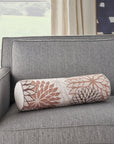 6" X 20" Brown Beige and Ivory Bolster Floral Indoor Outdoor Throw Pillow