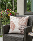 20" Brown Beige and Ivory Floral Indoor Outdoor Throw Pillow