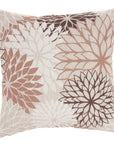 20" Brown Beige and Ivory Floral Indoor Outdoor Throw Pillow