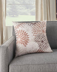 20" Brown Beige and Ivory Floral Indoor Outdoor Throw Pillow