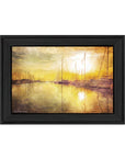 Yellow Sunset Boats In Marina Black Framed Print Wall Art