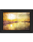 Yellow Sunset Boats In Marina Black Framed Print Wall Art