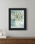 White Blooms Black Framed Print Wall Art