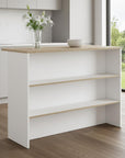 White and Natural 47" Kitchen Island With Storage