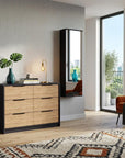 Two Piece Black And Brown Bedroom Set With Mirror