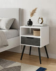 25" Gray And White Wood One Drawer Nightstand