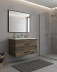 32" Dark Brown And White Wood Wall Mounted Bathroom Cabinet