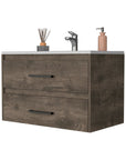 32" Dark Brown And White Wood Wall Mounted Bathroom Cabinet