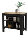 Black and Oak 41" Kitchen Island With Storage