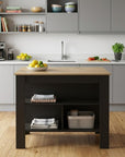 Black and Oak 41" Kitchen Island With Storage