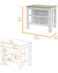 White and Oak 41" Kitchen Island With Storage