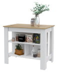 White and Oak 41" Kitchen Island With Storage