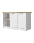 White and Oak 59" Kitchen Island With Storage