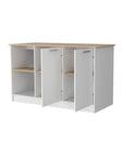 White and Oak 59" Kitchen Island With Storage