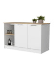 White and Oak 59" Kitchen Island With Storage