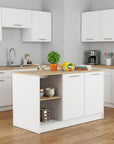 White and Oak 59" Kitchen Island With Storage