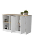 White and Oak 59" Kitchen Island With Storage