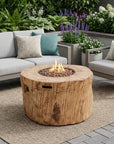 37" Brown Faux Wood Stump Propane Round Fire pit With Cover