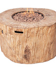 37" Brown Faux Wood Stump Propane Round Fire pit With Cover