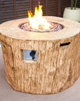 37" Brown Faux Wood Stump Propane Round Fire pit With Cover