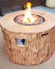 37" Brown Faux Wood Stump Propane Round Fire pit With Cover