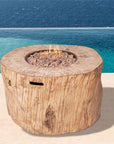 37" Brown Faux Wood Stump Propane Round Fire pit With Cover